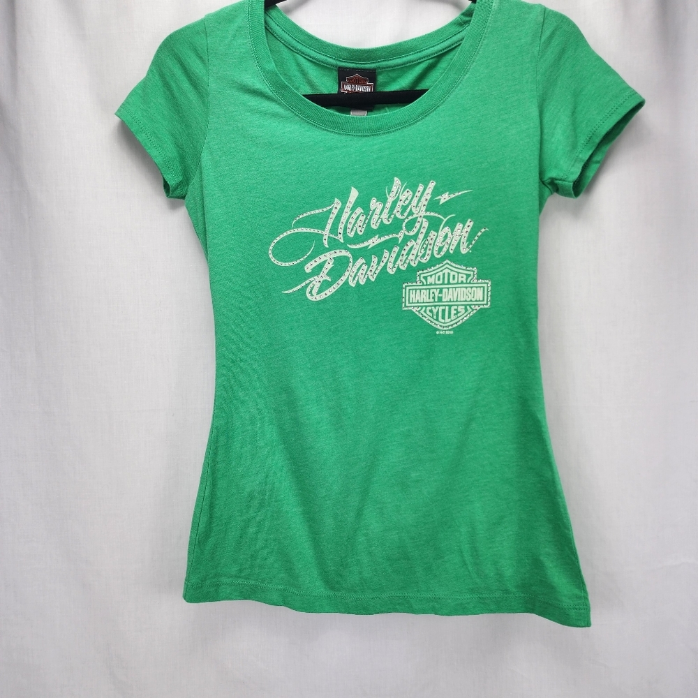 Harley-Davidson Women's Green with Bling TShirt Tee Top Size S